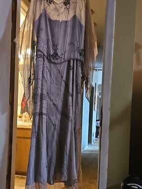 Elegant Beaded Evening Dress in Light Taupe